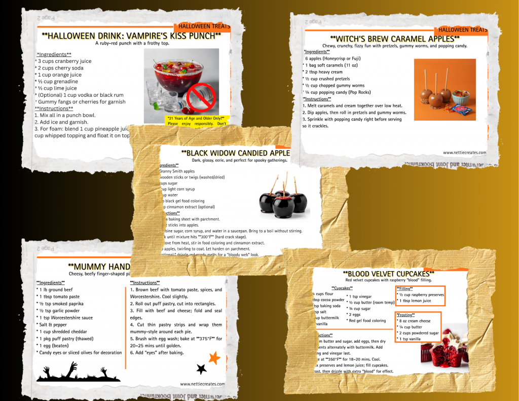 halloween party pleaser recipe cards