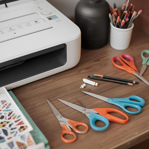 Desk with craft supplies