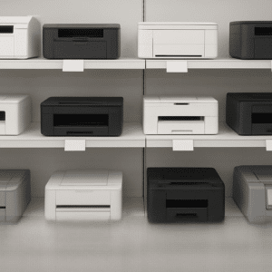 Various Printers for Sale on a Retail Stores Shelf