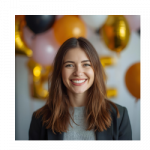 A Viewer, Woman, Whitney, Smiling with Balloons in the Background
